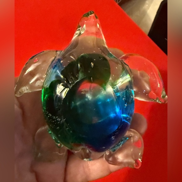 Mouth Blown Vintage Blue/Green Sea Turtle Paperweight Art Glass Figurine - Picture 5 of 6